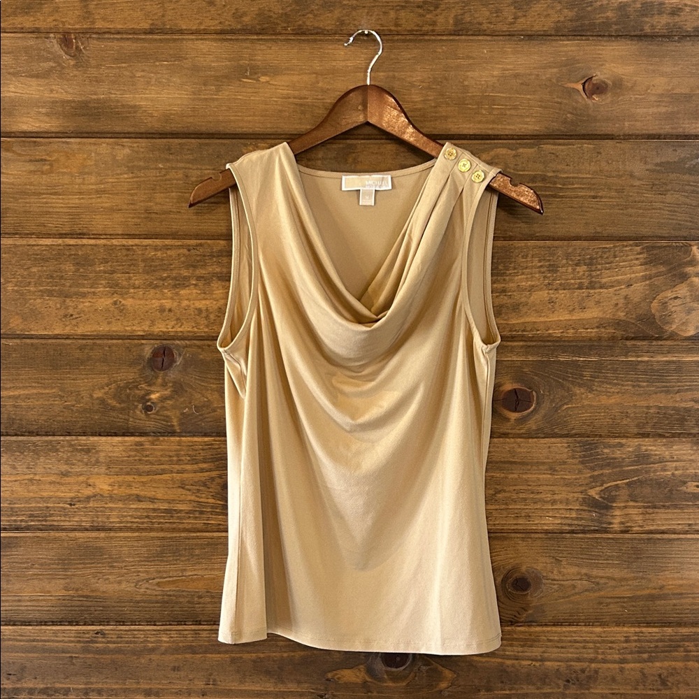 Michael Kors Tan Sleeveless Drape Blouse